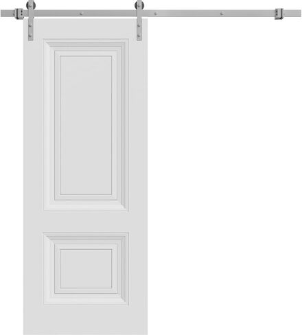 سارتودور باب الحظيرة 36 ​​× 96 بوصة | قاعدة 7422 أبيض | مجموعة الأجهزة الثقيلة لمسار السكك الحديدية الفضية بطول 6.6FT | أبواب داخلية صلبة in Kuwait