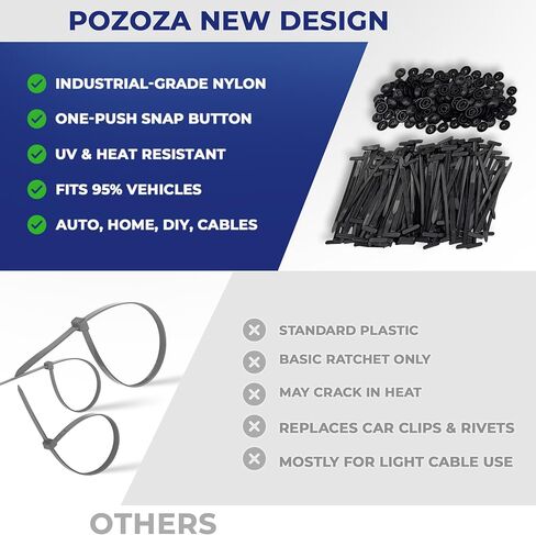 120 Pack POZOZA Nylon Universal Cable Tie Buckle - Zipper Clips For Car - Zip Tie Clips Automotive - Fasteners Clips - Heavy Duty Self - Locking Zipper Clips with Pin & Button in Saudi Arabia