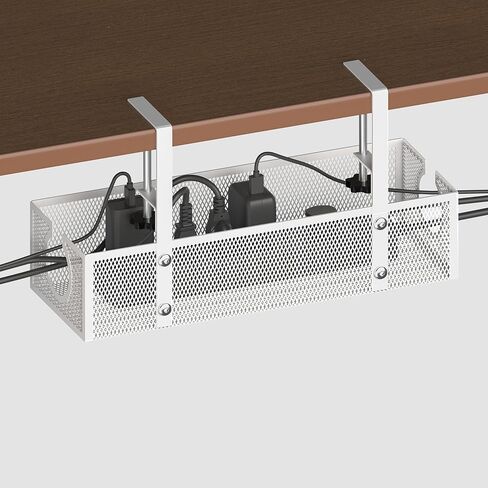 Under Desk Cable Management Tray - Fits up to 1.77" Thick Desks, No-Drill Clamp-on Wire Organizer, Reversible Inward/Outward Install, Heavy Duty Metal Power Strip Holder for Home Office & Gaming Desk in Saudi Arabia