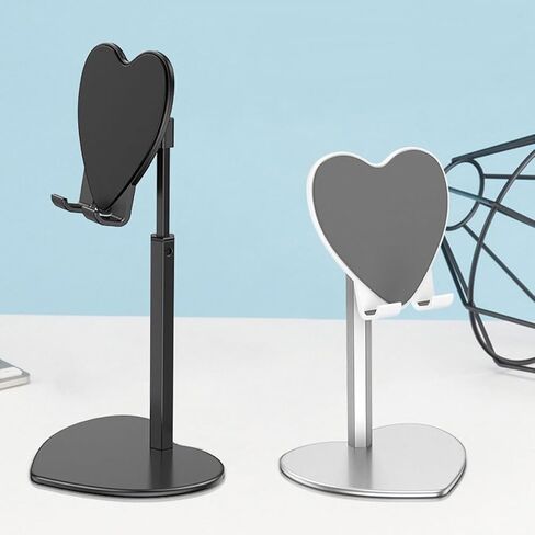 Heart Shaped Metal Desktop Tablet Stand Adjustable Phone Holder for Silver Alloy Phone Support for Home and Office Use in Saudi Arabia