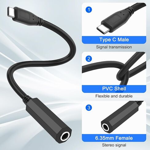 XMSJSIY USB نوع C إلى 1/4 6.35 ملم محول سماعة الرأس USB C ذكر إلى 1/4 بوصة TRS أنثى ستيريو جاك الصوت AUX كابل محول لمكبرات الصوت وسماعات الرأس والكمبيوتر المحمول - 30 سم/11.8 بوصة - قطعتان in Saudi Arabia