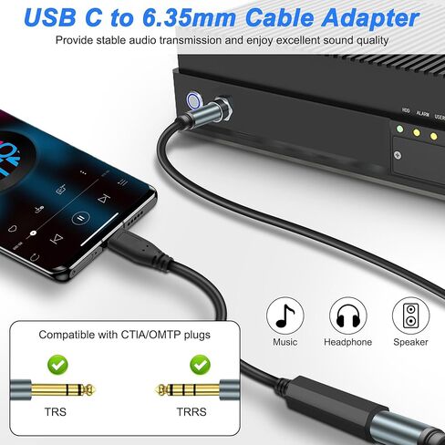 XMSJSIY USB نوع C إلى 1/4 6.35 ملم محول سماعة الرأس USB C ذكر إلى 1/4 بوصة TRS أنثى ستيريو جاك الصوت AUX كابل محول لمكبرات الصوت وسماعات الرأس والكمبيوتر المحمول - 30 سم/11.8 بوصة - قطعتان in Saudi Arabia