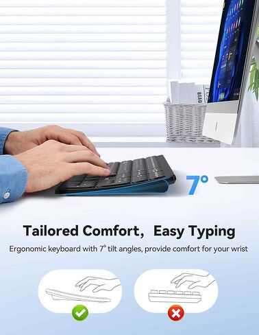 TECKNET Bluetooth Wireless Rechargeable Keyboard, Multi Device Free Switching (BT5.0+2.4G+Wired), Quiet Typing, Ultra-Slim Full Size with Numpad for Mac/Windows/Android/Desktop/PC, Stable Connection in Saudi Arabia