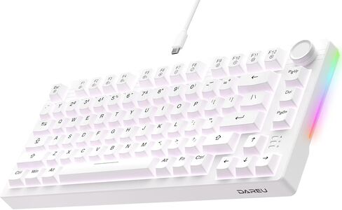 DAREU EK75 Wired Mechanical Keyboard,75% Keyboard with Volume Knob,Gasket Mount Mechanical Gaming Keyboards,81 Keys Rainbow Backlit,PBT Keycaps,Linear Dream Switch for PC Laptop Windows(Black-White) in Kuwait