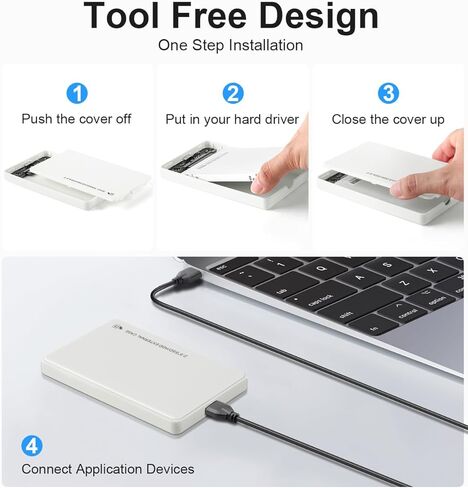 2.5" Hard Drive Enclosure,5Gbps USB 3.0 to SATA III Tool-Free External Hard Disk Case for 2.5 inch 9.5mm 7mm HDD SSD Up to 4TB (White) in Saudi Arabia
