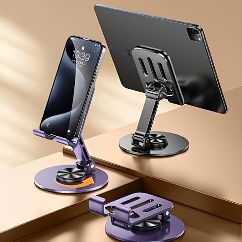 360° Rotating Metal Phone Stand, Foldable Adjustable Desktop Holder, Stable Universal Mount for All Smartphones & Tablets, Ideal Office/Home Desk Accessory in Saudi Arabia