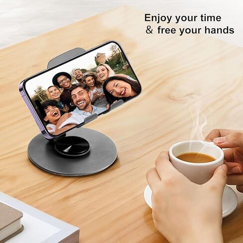 360° Rotating Metal Phone Stand, Foldable Adjustable Desktop Holder, Stable Universal Mount for All Smartphones & Tablets, Ideal Office/Home Desk Accessory in Saudi Arabia
