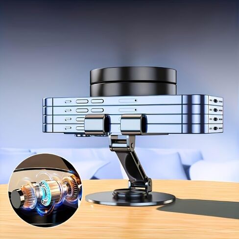360° Rotating Metal Phone Stand, Foldable Adjustable Desktop Holder, Stable Universal Mount for All Smartphones & Tablets, Ideal Office/Home Desk Accessory in Saudi Arabia