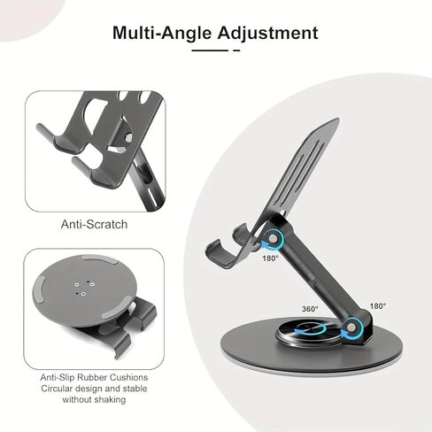360° Rotating Metal Phone Stand, Foldable Adjustable Desktop Holder, Stable Universal Mount for All Smartphones & Tablets, Ideal Office/Home Desk Accessory in Saudi Arabia