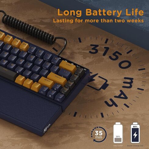 RK ROYAL KLUDGE RKS70 Ergonomic Split Keyboard, Wireless PC Gaming Keyboard with Bluetooth/2.4G/Wired, Hot Swappable Mechanical Keyboards w/Fixed Wrist Rest, PBT Keycaps, Tactile Switches, Black in Saudi Arabia