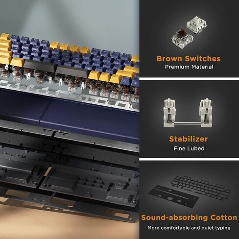 RK ROYAL KLUDGE RKS70 Ergonomic Split Keyboard, Wireless PC Gaming Keyboard with Bluetooth/2.4G/Wired, Hot Swappable Mechanical Keyboards w/Fixed Wrist Rest, PBT Keycaps, Tactile Switches, Black in Saudi Arabia