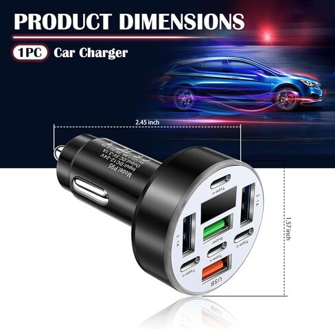 محول ولاعة سجائر لشاحن السيارة بـ 8 منافذ، محول شاحن سيارة مطور مع شحن سريع USB بقدرة 25 وات ومراقبة الجهد الكهربي، وشواحن ولاعة سجائر للسيارات USB وشواحن من النوع C بقوة 12/24 فولت in Kuwait