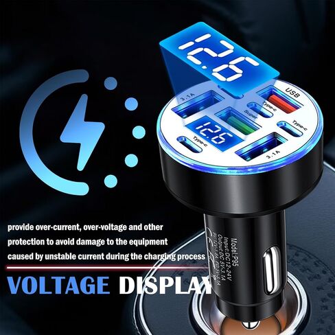محول ولاعة سجائر لشاحن السيارة بـ 8 منافذ، محول شاحن سيارة مطور مع شحن سريع USB بقدرة 25 وات ومراقبة الجهد الكهربي، وشواحن ولاعة سجائر للسيارات USB وشواحن من النوع C بقوة 12/24 فولت in Kuwait