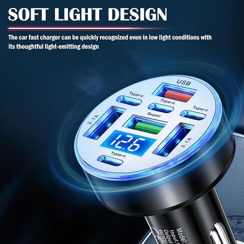 محول ولاعة سجائر لشاحن السيارة بـ 8 منافذ، محول شاحن سيارة مطور مع شحن سريع USB بقدرة 25 وات ومراقبة الجهد الكهربي، وشواحن ولاعة سجائر للسيارات USB وشواحن من النوع C بقوة 12/24 فولت in Kuwait