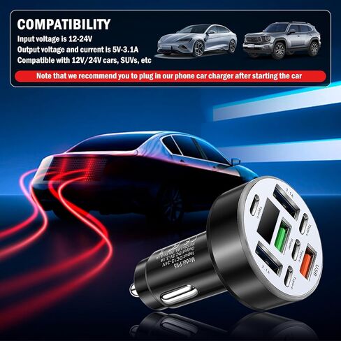 محول ولاعة سجائر لشاحن السيارة بـ 8 منافذ، محول شاحن سيارة مطور مع شحن سريع USB بقدرة 25 وات ومراقبة الجهد الكهربي، وشواحن ولاعة سجائر للسيارات USB وشواحن من النوع C بقوة 12/24 فولت in Kuwait