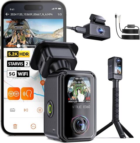 [حزمة-عنصرين: Vantrue E360 ACE & Hardwire Kit] كاميرا قياس جميع القنوات، كاميرا أمامية عين السمكة + عين السمكة من الداخل + كاميرا خلفية مع حامل ثلاثي عصا سيلفي، STARVIS 2، رؤية ليلية مزدوجة بالأشعة تحت الحمراء، تدعم 1 تيرابايت in Saudi Arabia