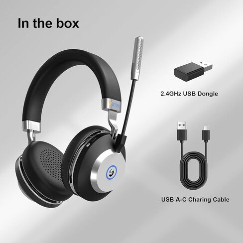 Wantek سماعة رأس لاسلكية مع ميكروفون، سماعات رأس بلوتوث على الأذن مع دونجل USB وزر كتم صوت الميكروفون لنظام التشغيل Windows، MacOS، Android، iOS، التلفزيون، الكمبيوتر الشخصي، الكمبيوتر المحمول، وقت تشغيل 45 ساعة، زر التحكم في المكالمات للمكالمة الهاتفية in Saudi Arabia