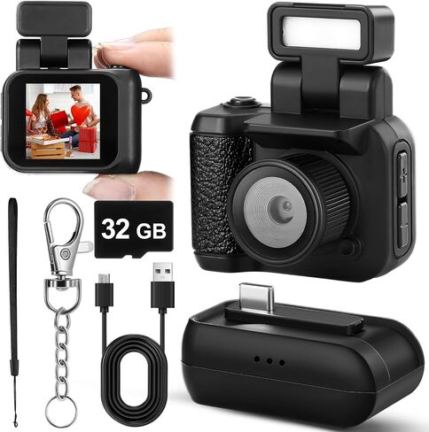 Mini Digital Camera Keychain with Flash Light 1080p Tiny Camera Mini Retro Micro Dv/Camcorder with 600 Mins Battery Portable Recorder for Valentine's Gifts Travel Study Recording(Black,32 Gb) in Saudi Arabia