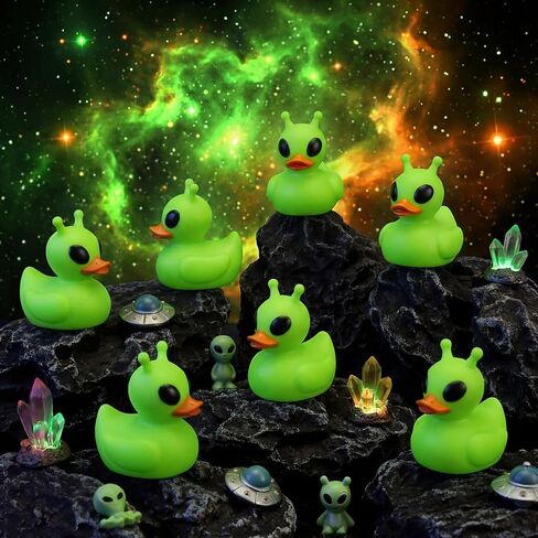 Sotiff 25 Pcs Green Alien Rubber Ducks Alien Party Favors Small Aliens Figurines Duck to Hide and Seek for Cruise Ship Space Party Favor Goodie Bag Valentine's Day and Easter Gifts Basket Stuffing in Saudi Arabia