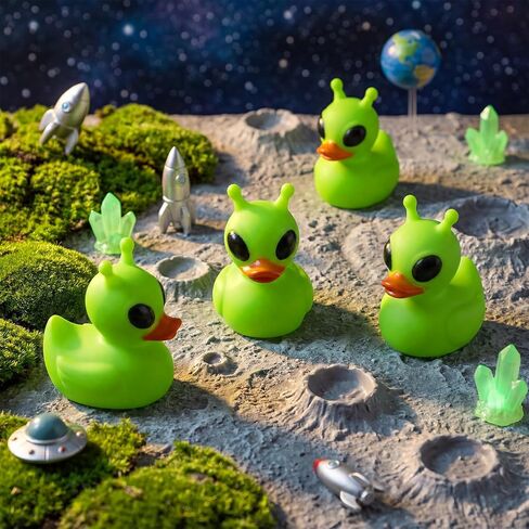 Sotiff 25 Pcs Green Alien Rubber Ducks Alien Party Favors Small Aliens Figurines Duck to Hide and Seek for Cruise Ship Space Party Favor Goodie Bag Valentine's Day and Easter Gifts Basket Stuffing in Saudi Arabia