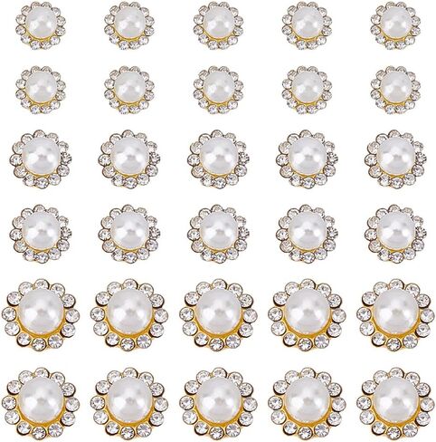 30Pcs Faux Pearl Rhinestone Embellishments Flower Rhinestone Charms White Flatback Floral for Jewelry Making DIY Crafts Wedding Hair Bouquet Clothes Christmas in Saudi Arabia