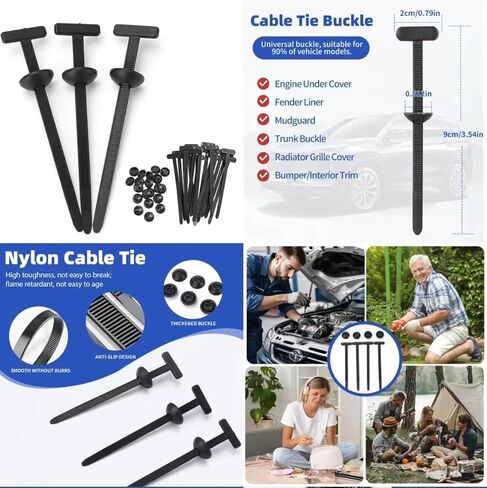 100PCS Nylon Universal Cable Tie Buckle, Zip Ties Heavy Duty with Pin & Button Design, Car Daily Repair, Applicable To engine Lower Guard Plates, Fender Linings, Fenders, Trunkclips (100) in Saudi Arabia