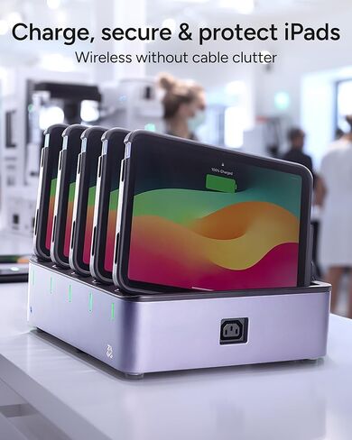 ZAGG ChargeStation Pro for iPad (10th Gen)/ iPad (A16) - Lockable Wireless Charging Station with 5 Rugged Cases – Charges 5 iPads – for Schools, Hospitals, Business & Enterprise in Saudi Arabia