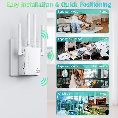 معزز إشارة موسع WiFi يصل إلى 10000 قدم مربع و55 جهازًا، موسع نطاق WiFi، مكرر الإنترنت اللاسلكي، مضخم صوت طويل المدى مع منفذ إيثرنت، نقطة وصول، إعداد مفتاح واحد، متوافق مع Alexa in Kuwait