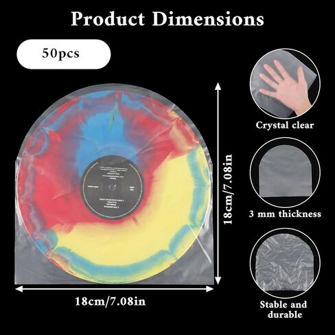 50PCS 7 Inches Vinyl Record Inner Sleeves, Clear Round Bottom Vinyl Record Sleeves for 45 RPM Records Collections Smooth Lining U Shaped Interior Disc Cover in Saudi Arabia