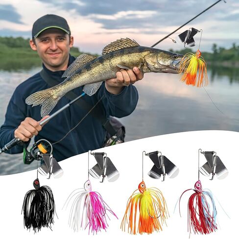 Buzzbaits مزدوجة الدورية الدوار شفرة الطعوم سيليكون التنانير أعلى المياه الصيد السحر ل باس سمك السلمون المرقط بايك 0.52 أوقية 4 قطعة FS/YE-08 in Kuwait