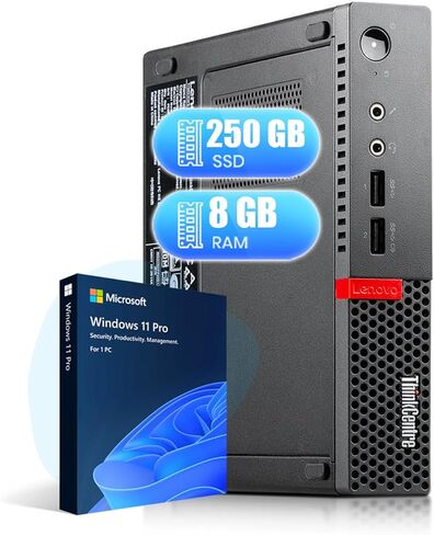 كمبيوتر لينوفو ثينك سنتر M910q تايني المكتبي - انتل كور i5-6500T 2.5 جيجاهيرتز، 8 جيجا رام، 250 جيجا اس اس دي، USB 3.0، DisplayPort، واي فاي، BT Mini PC Windows 11 Pro (متجدد) in Kuwait