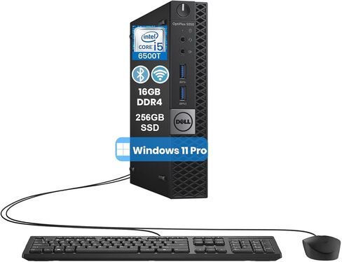 كمبيوتر سطح المكتب Dell OptiPlex 5050 Micro mini PC، Intel Core i5-6500T، ذاكرة الوصول العشوائي DDR4 سعة 16 جيجابايت، SSD 256 جيجابايت، لوحة المفاتيح والماوس، محول WiFi، DisplayPort، RJ-45/LAN، Windows 11 Pro (متجدد) in Kuwait