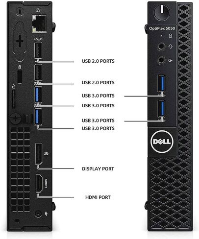 كمبيوتر سطح المكتب Dell OptiPlex 5050 Micro mini PC، Intel Core i5-6500T، ذاكرة الوصول العشوائي DDR4 سعة 16 جيجابايت، SSD 256 جيجابايت، لوحة المفاتيح والماوس، محول WiFi، DisplayPort، RJ-45/LAN، Windows 11 Pro (متجدد) in Kuwait