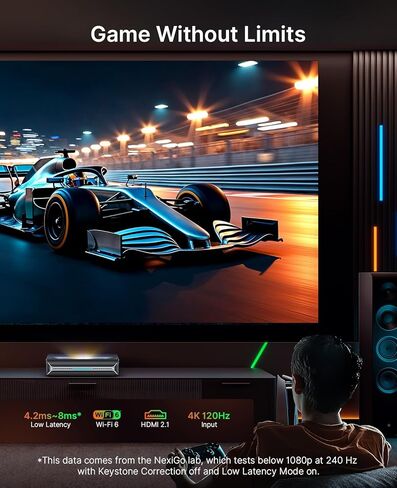حزمة NexiGo Aurora Pro MKII، جهاز عرض UST ليزر ثلاثي الألوان بدقة 4K، محرك يتكيف مع المشهد مع قزحية ديناميكية وتعتيم ليزر، 0.21:1، Dolby Vision & Atoms، HDR10+، نشط ثلاثي الأبعاد، مع نظارات DLP Link ثلاثية الأبعاد (عبوتان) in Kuwait
