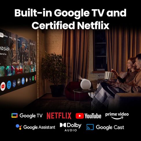 جهاز عرض السقف BenQ GV32 1080p، 500 ANSI Lumens LED، تلفزيون Google مع Netflix المرخص، HDR10 مع 95% Rec.709، دعم بنك الطاقة USB-C، WiFi وBluetooth، مكبر صوت عميق in Kuwait