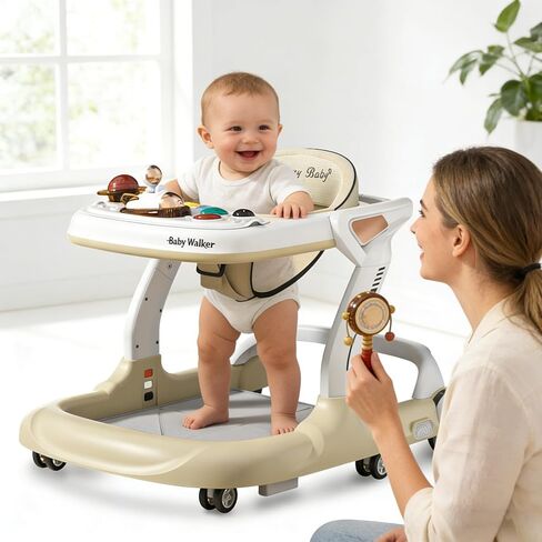 Baby Walker with Wheels,Music and Lights Baby Walker with 9 Adjustable Heights,Baby Walkers and Activity Center with Foot Pads,Anti-Fall Baby Walker and Bouncer Combo for Boys Girls Babies 6-18 Months in Saudi Arabia