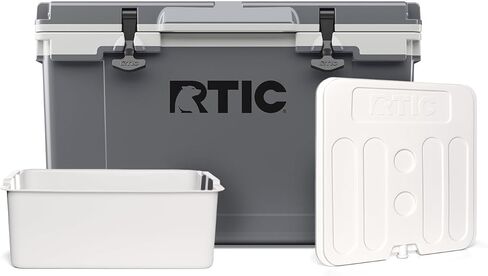 حزمة تبريد خفيفة للغاية RTIC 52 Qt مع مقسم قابل للتجميد وسلة بضائع جافة، صلبة، معزولة، محمولة، خفيفة الوزن للخارج، الشاطئ، التخييم، الرياضة، النزهة، القارب، السفر، سعة 76 علبة in Kuwait