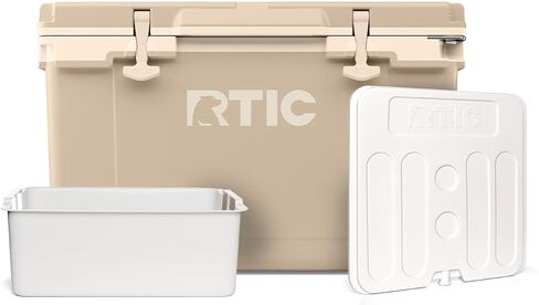 حزمة تبريد خفيفة للغاية RTIC 52 Qt مع مقسم قابل للتجميد وسلة بضائع جافة، صلبة، معزولة، محمولة، خفيفة الوزن للخارج، الشاطئ، التخييم، الرياضة، النزهة، القارب، السفر، سعة 76 علبة in Kuwait