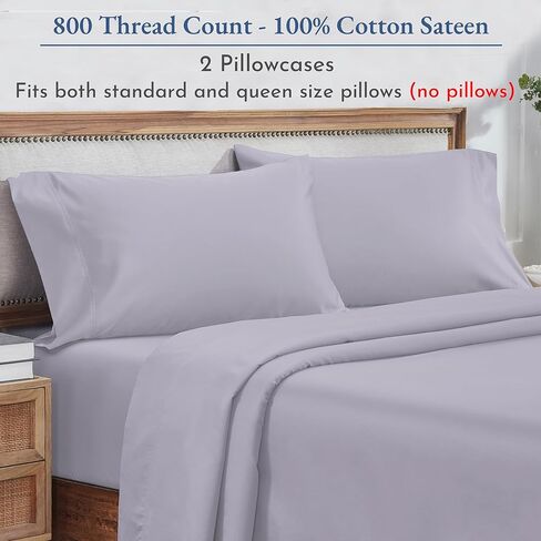 مجموعة أغطية وسائد من القطن بنسبة 100% من California Design Den مكونة من قطعتين، أغطية وسائد بكثافة 800 خيط من الساتان، تناسب وسائد بحجم كوين وقياسي (لافندر) in Kuwait