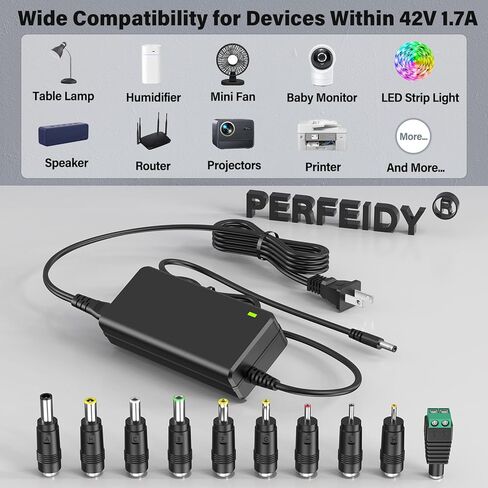 42V 1.7A 1.5A 1A 0.5A شاحن سلك الطاقة DC في محول 42V مع 10 مقابس قابلة للتبديل مزود طاقة للأجهزة في حدود 42Volt 1700mA 1600mA 1500mA 1000mA 800mA 500mA 400mA 300mA 200mA 100mA in Kuwait