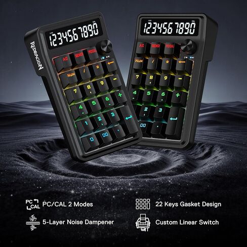 لوحة أرقام Redragon K733 ذات حشية سلكية RGB، 22 مفتاحًا ميكانيكيًا مع أوضاع الكمبيوتر والحساب، شاشة عرض حاسبة مكونة من 10 أرقام، التحكم في المقبض، تقليل الضوضاء من 5 طبقات، مفتاح خطي مخصص كريمي in Kuwait