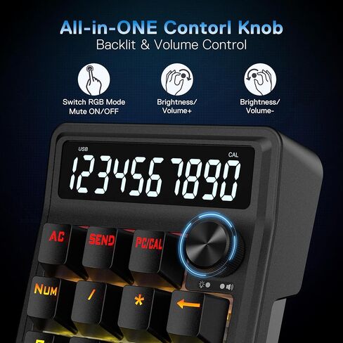 لوحة أرقام Redragon K733 ذات حشية سلكية RGB، 22 مفتاحًا ميكانيكيًا مع أوضاع الكمبيوتر والحساب، شاشة عرض حاسبة مكونة من 10 أرقام، التحكم في المقبض، تقليل الضوضاء من 5 طبقات، مفتاح خطي مخصص كريمي in Kuwait