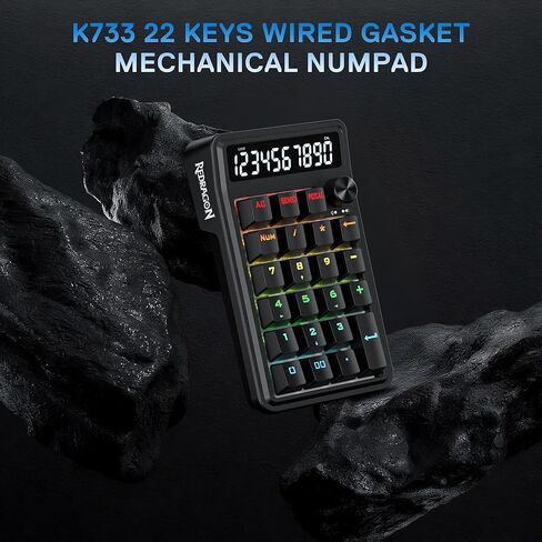 لوحة أرقام Redragon K733 ذات حشية سلكية RGB، 22 مفتاحًا ميكانيكيًا مع أوضاع الكمبيوتر والحساب، شاشة عرض حاسبة مكونة من 10 أرقام، التحكم في المقبض، تقليل الضوضاء من 5 طبقات، مفتاح خطي مخصص كريمي in Kuwait
