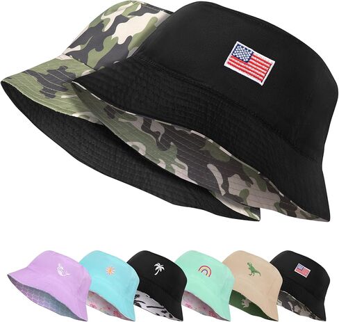 Hongteya Kids Sun Hat Upf 50+ Double Side Bucket Hats for Boys Girls Summer Summ in Kuwait