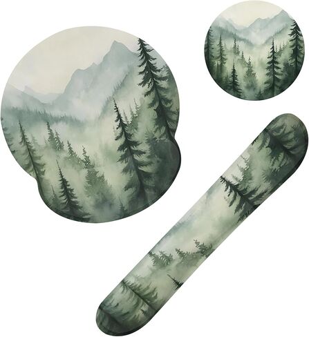Misty Forest Mountain Mouse Pad with Wrist Rest Set, 3-in-1 Wrist Support Mousepad Set, Gaming Mat Pad with Anti-Skid Base,Ergonomic Memory Foam Mouse Pad Set for Women, Office, Typing, Gaming in Saudi Arabia