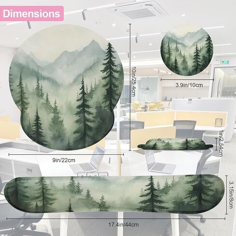 Misty Forest Mountain Mouse Pad with Wrist Rest Set, 3-in-1 Wrist Support Mousepad Set, Gaming Mat Pad with Anti-Skid Base,Ergonomic Memory Foam Mouse Pad Set for Women, Office, Typing, Gaming in Saudi Arabia
