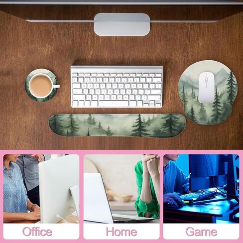 Misty Forest Mountain Mouse Pad with Wrist Rest Set, 3-in-1 Wrist Support Mousepad Set, Gaming Mat Pad with Anti-Skid Base,Ergonomic Memory Foam Mouse Pad Set for Women, Office, Typing, Gaming in Saudi Arabia