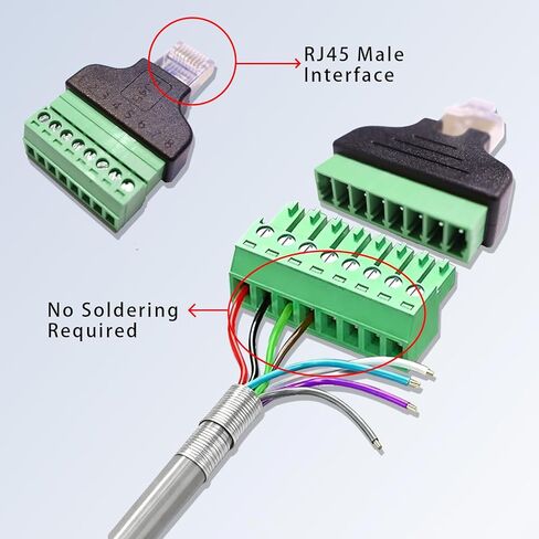 محول طرفي برغي RJ45 ذكر إلى 8 دبابيس (قطعتان)، لموسع إيثرنت Cat5 Cat6 Cat7 CCTV الإنترنت الرقمي، قابس ذكر RJ45 إلى موصل إيثرنت طرفي 8 دبابيس in Saudi Arabia