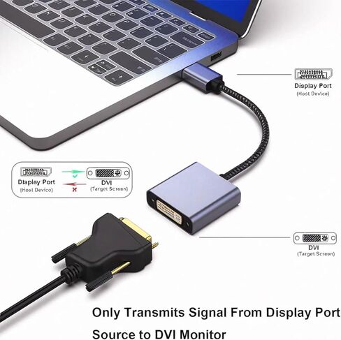 DisplayPort to DVI, DisplayPort to DVI-D Single Link Adapter Male to Female Adapter Compatible for Lenovo Dell HP and More [Gold-Plated Connectors, Aluminium Shell&Nylon Cable] in Saudi Arabia