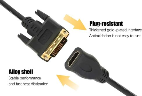 محول 1080P DVI إلى HDMI بديل، محول HDMI أنثى ثنائي الاتجاه إلى DVI-D (24+1) ذكر (أسود) in Kuwait